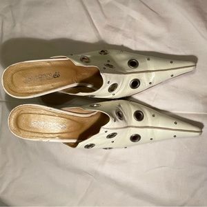 White Pointed Toe Mules with Grommets